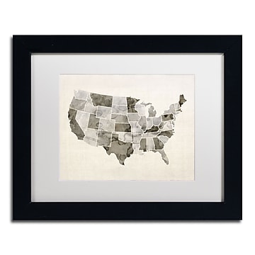 Trademark Michael Tompsett "United States Watercolor Map" Art, White Matte W/Black Frame, 11" x 14"