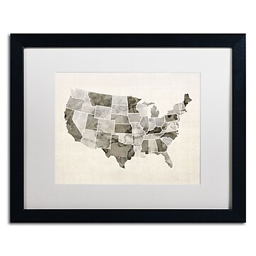 Trademark Michael Tompsett "United States Watercolor Map" Art, White Matte W/Black Frame, 16" x 20"