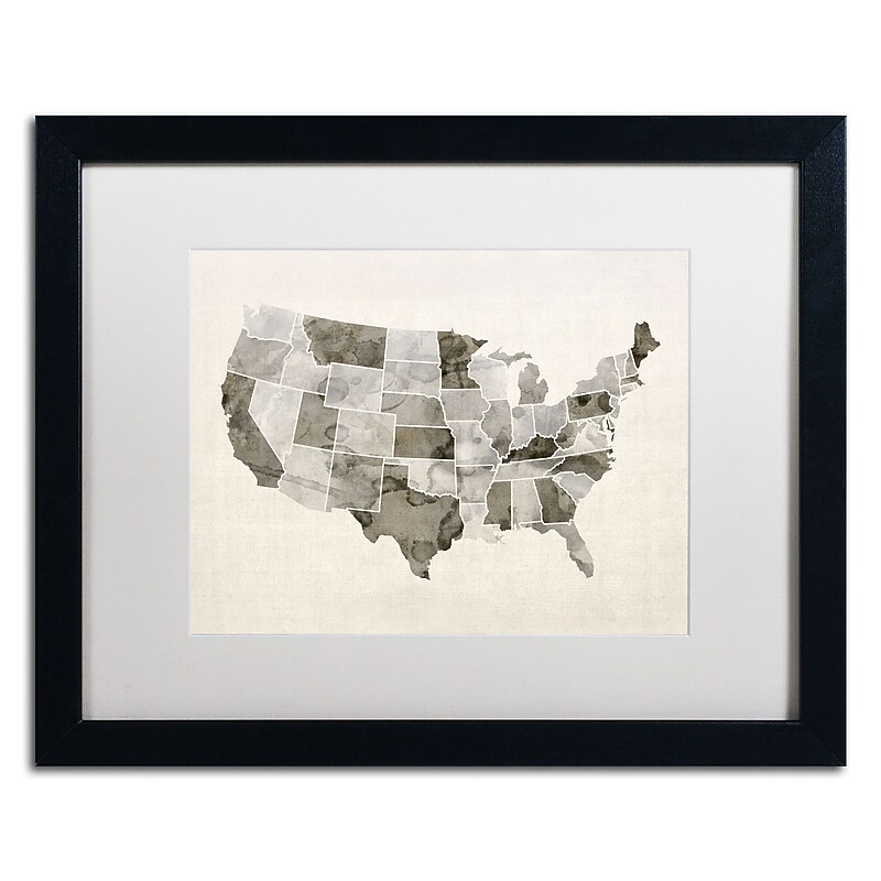 Trademark Michael Tompsett "United States Watercolor Map" Art, White Matte W/Black Frame, 16" x 20" image 1