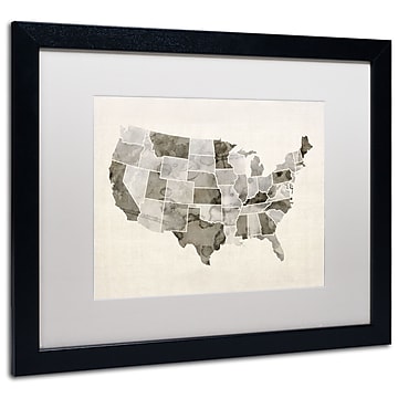 Trademark Michael Tompsett "United States Watercolor Map" Art, White Matte W/Black Frame, 16" x 20"