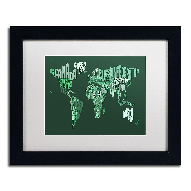 Trademark Michael Tompsett "Text Map of the World" Art, White Matte W/Black Frame, 11" x 14" image 1