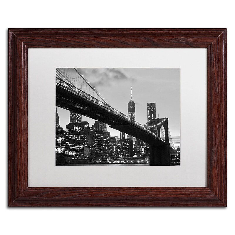 Trademark CATeyes "Brooklyn Bridge 5" Art, White Matte W/Wood Frame, 11" x 14" image 1