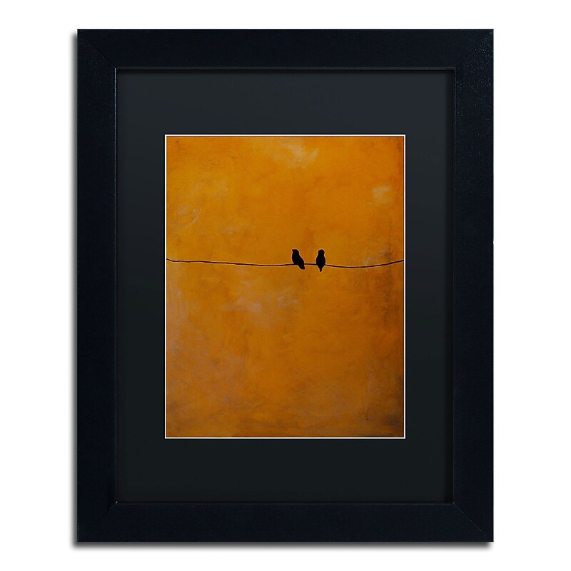 Trademark Nicole Dietz "Bird Pair Yellow" Art, Black Matte With Black Frame, 11" x 14" image 1