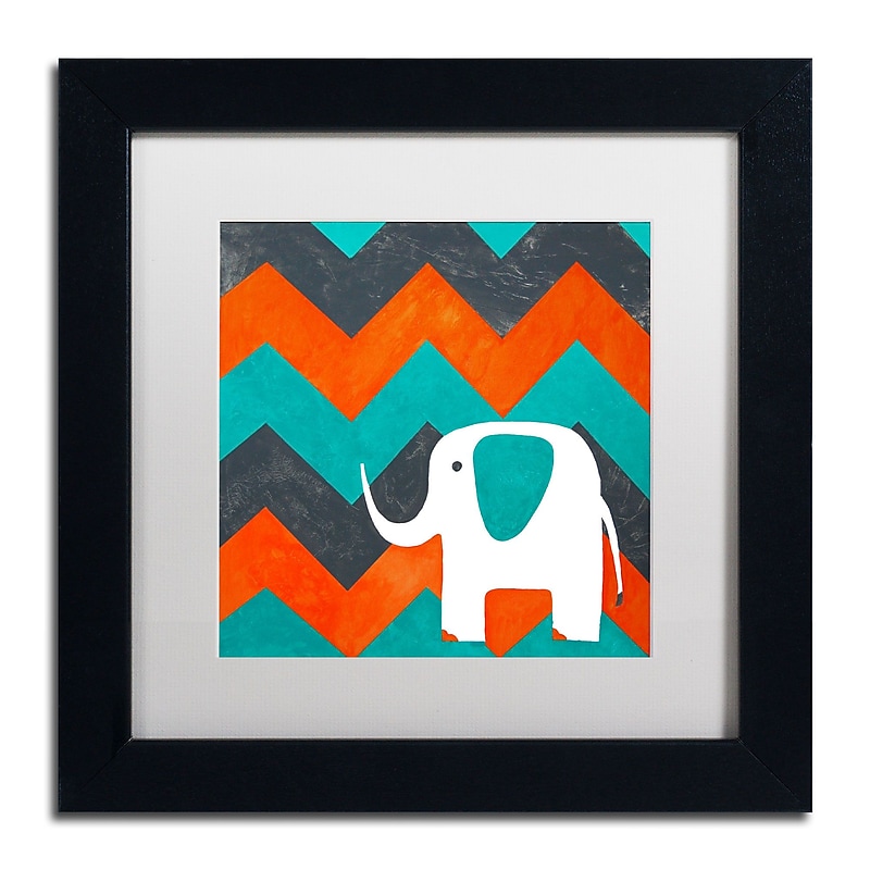 Trademark Nicole Dietz "Elephant on Chevron" Art, White Matte With Black Frame, 11" x 11" image 1
