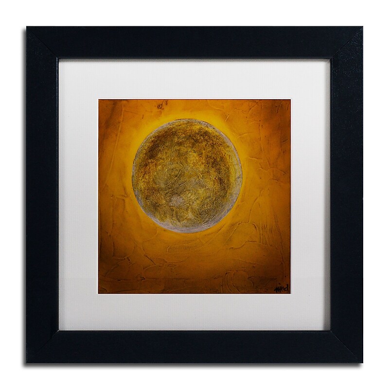 Trademark Nicole Dietz "Moon on Yellow" Art, White Matte With Black Frame, 11" x 11" image 1