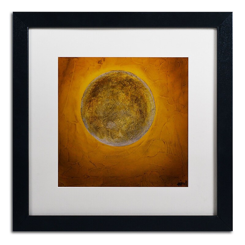 Trademark Nicole Dietz "Moon on Yellow" Art, White Matte With Black Frame, 16" x 16" image 1