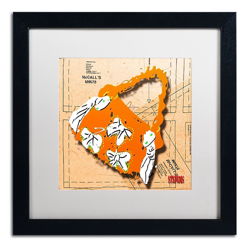 Trademark Roderick Stevens "Bow Purse White on Orange" Art, White Matte With Black Frame, 16" x 16" image 1