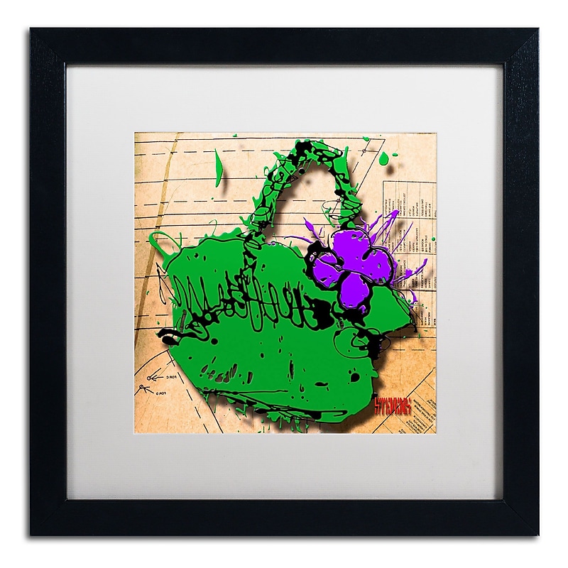 Trademark Roderick Stevens "Flower Purse Purple on Green" Art, White Matte W/Black Frame, 16" x 16" image 1