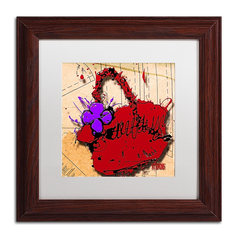Trademark Roderick Stevens "Flower Purse Purple on Red" Art, White Matte W/Wood Frame, 11" x 11" image 1