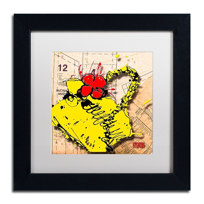 Trademark Roderick Stevens "Flower Purse Red on Yellow" Art, White Matte W/Black Frame, 11" x 11" image 1