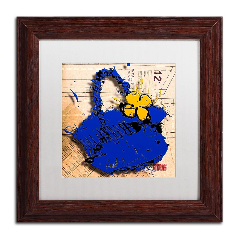 Trademark Roderick Stevens "Flower Purse Yellow on Blue" Art, White Matte W/Wood Frame, 11" x 11" image 1