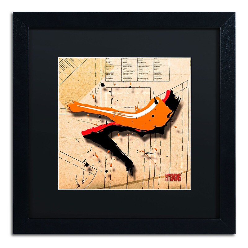 Trademark Roderick Stevens "Suede Heel Orange" Art, Black Matte With Black Frame, 16" x 16" image 1