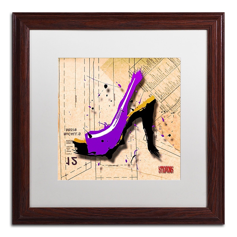 Trademark Roderick Stevens "Suede Heel Purple" Art, White Matte With Wood Frame, 16" x 16" image 1
