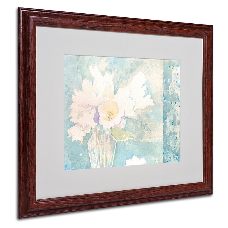 Trademark Sheila Golden "White and Teal Composition" Art, White Matte With Wood Frame, 16" x 20" image 1