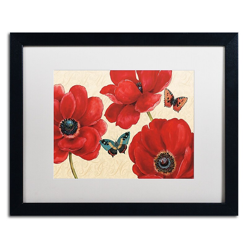 Trademark Daphne Brissonnet "Petals and Wings on Beige I" Art, White Matte W/Black Frame, 16" x 20" image 1