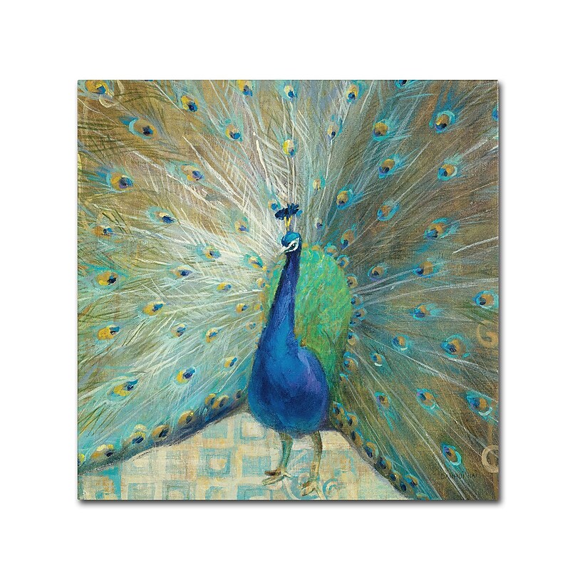 Trademark Danhui Nai "Blue Peacock on Gold" Gallery-Wrapped Canvas Art, 24" x 24" image 1