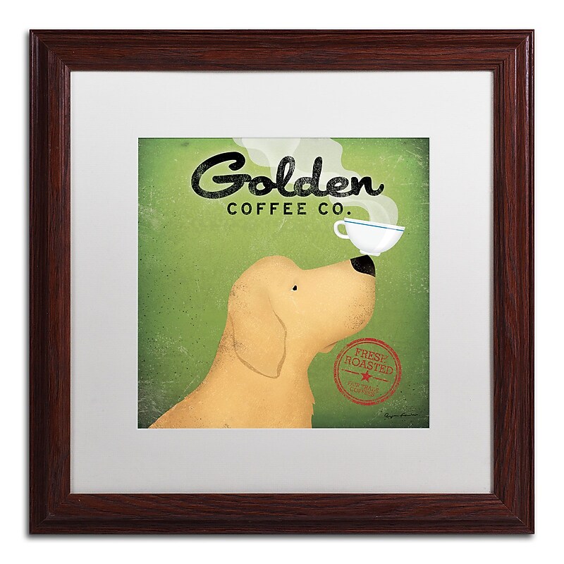 Trademark Ryan Fowler "Golden Coffee Co" Art, White Matte With Wood Frame, 16" x 16" image 1