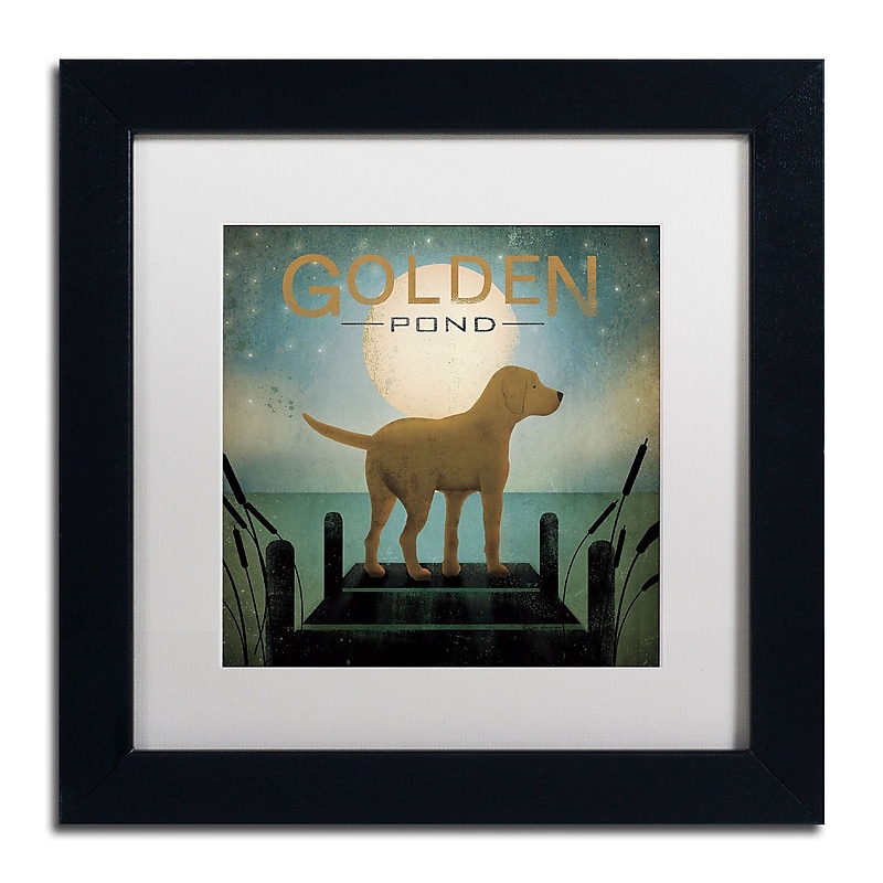 Trademark Ryan Fowler "Moonrise Yellow Dog Golden Pond" Art, White Matte With Black Frame, 11" x 11" image 1