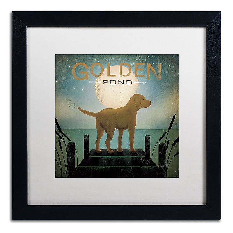 Trademark Ryan Fowler "Moonrise Yellow Dog Golden Pond" Art, White Matte With Black Frame, 16" x 16" image 1