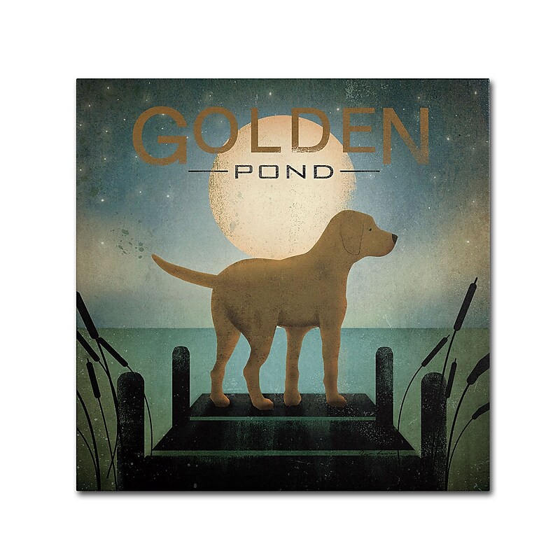 Trademark Ryan Fowler "Moonrise Yellow Dog Golden Pond" Gallery-Wrapped Canvas Art, 14" x 14" image 1