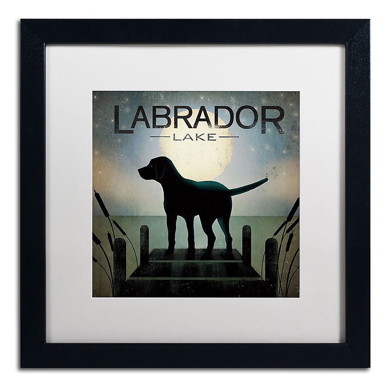 Trademark Ryan Fowler "Moonrise Black Dog Labrador Lake" Art, White Matte W/Black Frame, 16" x 16" image 1