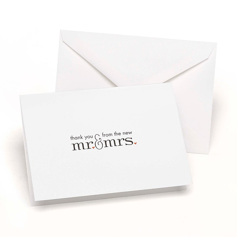 HBH™ 3 1/2" x 4 7/8" Mr. & Mrs. Wedding Thank You Card, White/Black, 50/Pack image 1