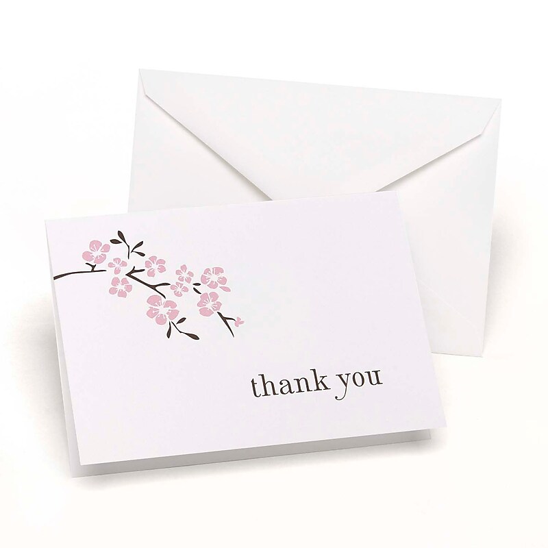 HBH™ 3 1/2" x 4 7/8" Cherry Blossom Wedding Thank You Card, Bright White/Pink/Brown, 50/Pack image 1