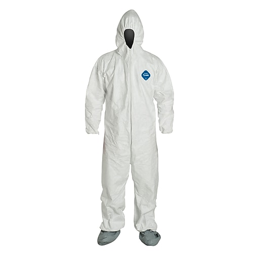 DuPont® Tyvek® Coverall, 2XL Size, Front Zipper, White, Elastic