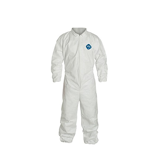 DuPont® Tyvek® Coverall, 2XL Size, Collar, Front Zipper, White