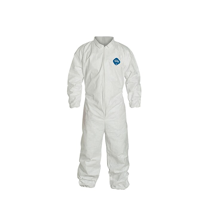 DuPont® Tyvek® Coverall, 2XL Size, Collar, Front Zipper, White