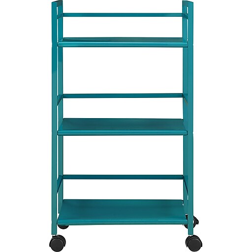 Altra Marshall 3 Shelf Metal Rolling Utility Cart, Teal Staples