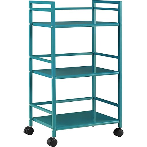Altra Marshall 3 Shelf Metal Rolling Utility Cart, Teal Staples