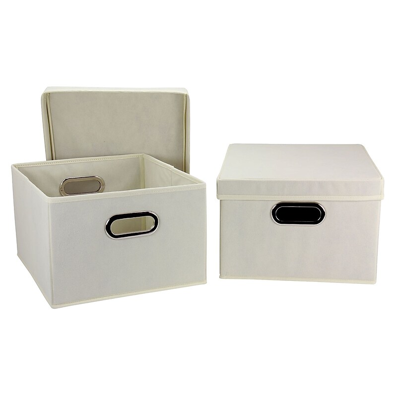 Household Essentials Medium Stackable Folding Plastic Storage Bin, 8" x 13"x 15", 27 Qt., Natural, 2/Pack (10KDNAT-1) image 1