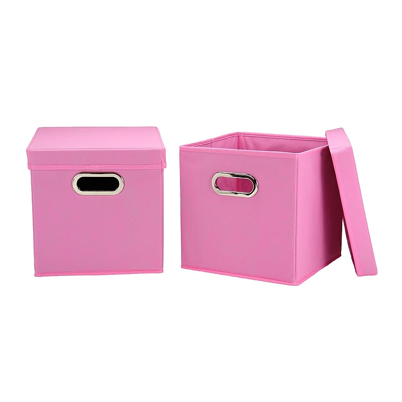 Household Essentials Medium Stackable Folding Fabric Storage Bin, 11" x 11"x 11", Pink (31-1) image 1