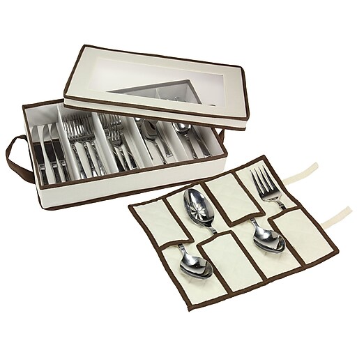 Household Essentials Flatware Storage Chest with Separate Serving Utensil Pou... 