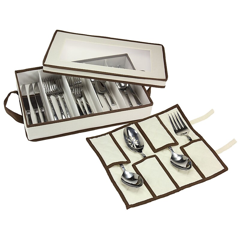 Household Essentials Flatware Storage Chest with Separate Serving Utensil Storage Pouch (546-1) image 1