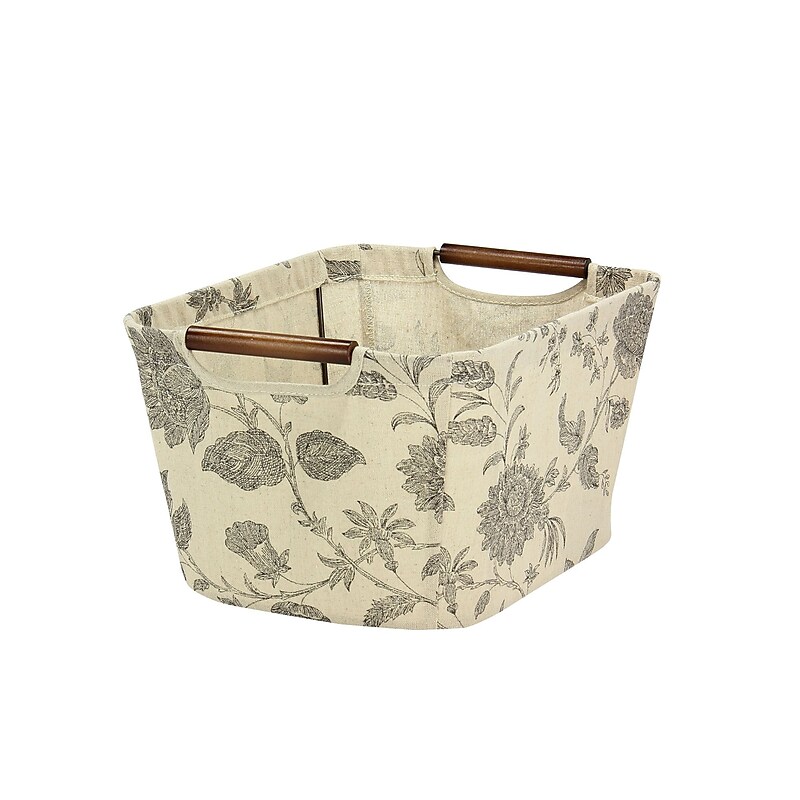 Household Essentials Tapered Storage Bin with Wood Handles, Black Floral (615-1) image 1
