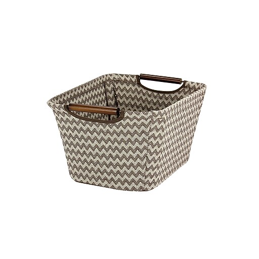 Household Essentials Tapered Storage Bin with Wood Handles, Brown