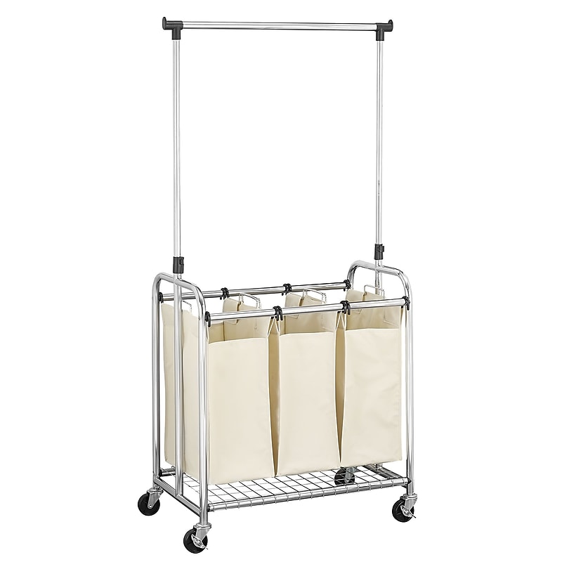 Household Essentials 3-Section Rolling Laundry Sorter, Chrome (6023-1) image 1