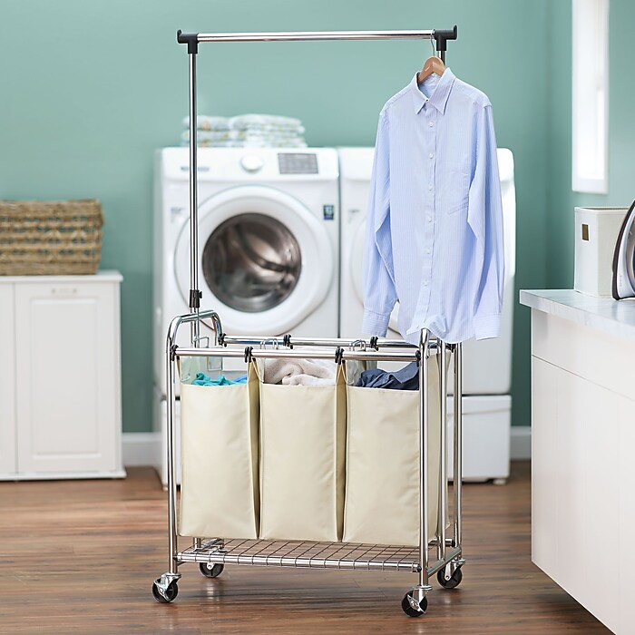 l'appartement   タンク　3枚set Household Essentials 3-Section Rolling Laundry Sorter, Chrome