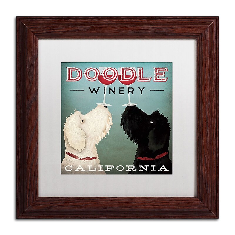 Trademark Fine Art WAP0124-W1111MF "Doodle Wine" by Ryan Fowler 11" x 11" Framed Art, White Matted image 1