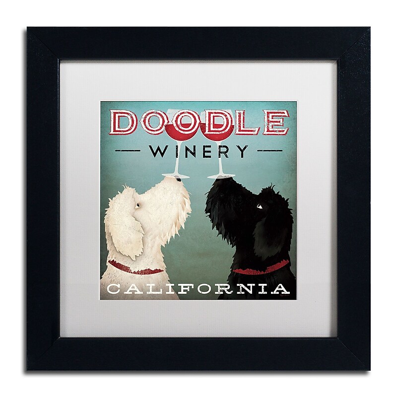 Trademark Fine Art WAP0124-B1111MF "Doodle Wine" by Ryan Fowler 11" x 11" Framed Art, White Matted image 1