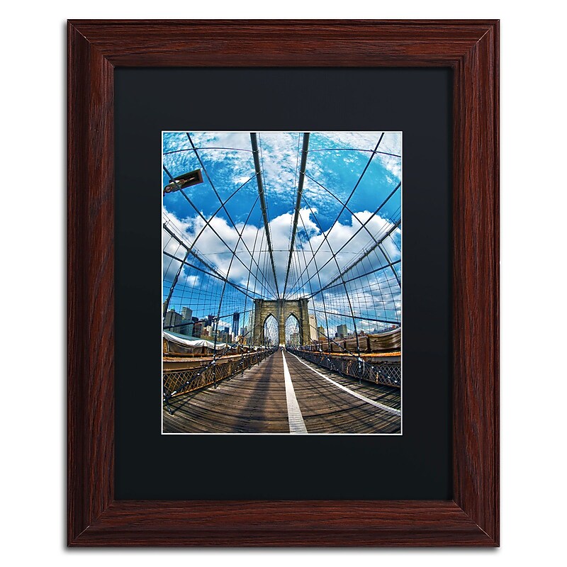 Trademark Fine Art MZ0197-W1114BMF "Brooklyn Bridge" by CATeyes 14" x 11" Framed Art, Black Matted image 1