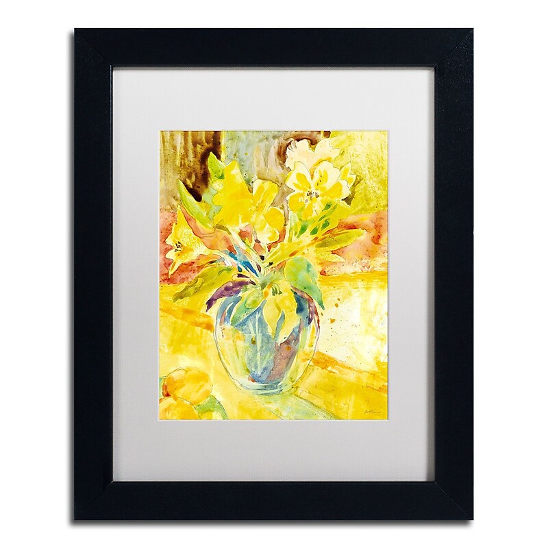 Trademark Fine Art SG5699-B1114MF Vase with Yellow Flowers by Sheila Golden 14x11 FRM Art, WHT MTD image 1