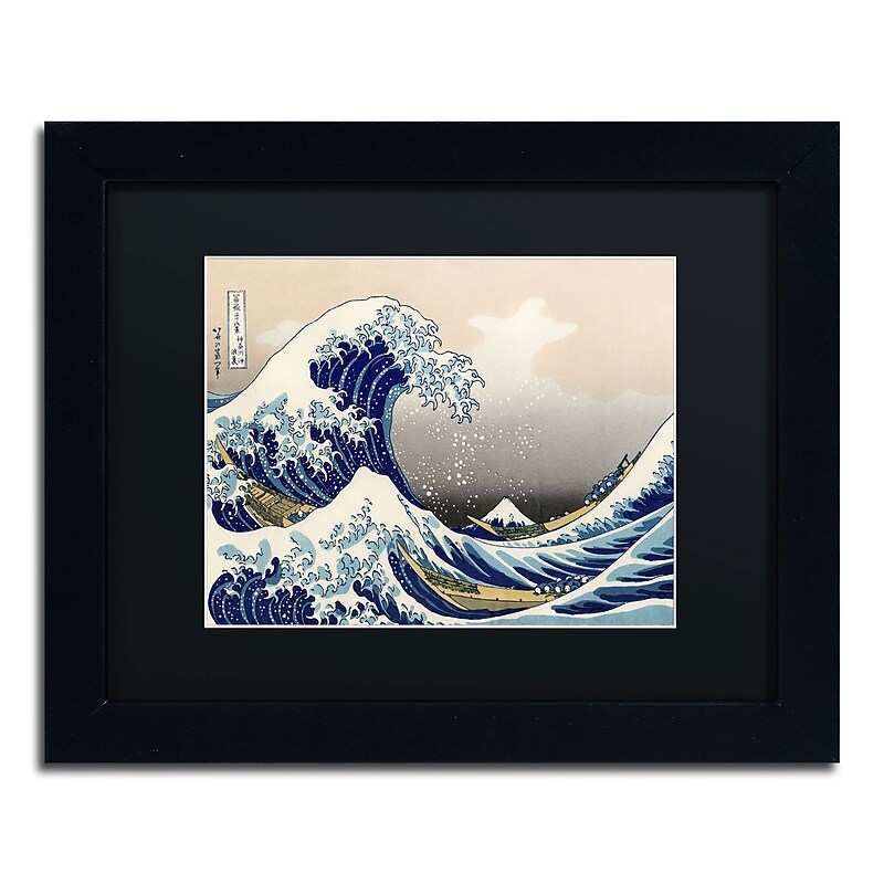 Trademark Fine Art The Great Kanagawa Wave by Katsushika Hokusai 11x14 FRM Art, BLK MTD (BL0191-B1114BMF) image 1