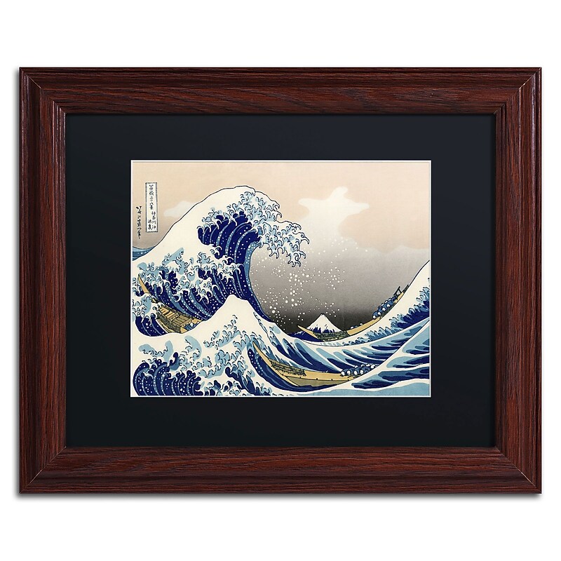 Trademark Fine Art The Great Kanagawa Wave by Katsushika Hokusai 11x14 FRM Art, BLK MTD (BL0191-W1114BMF) image 1