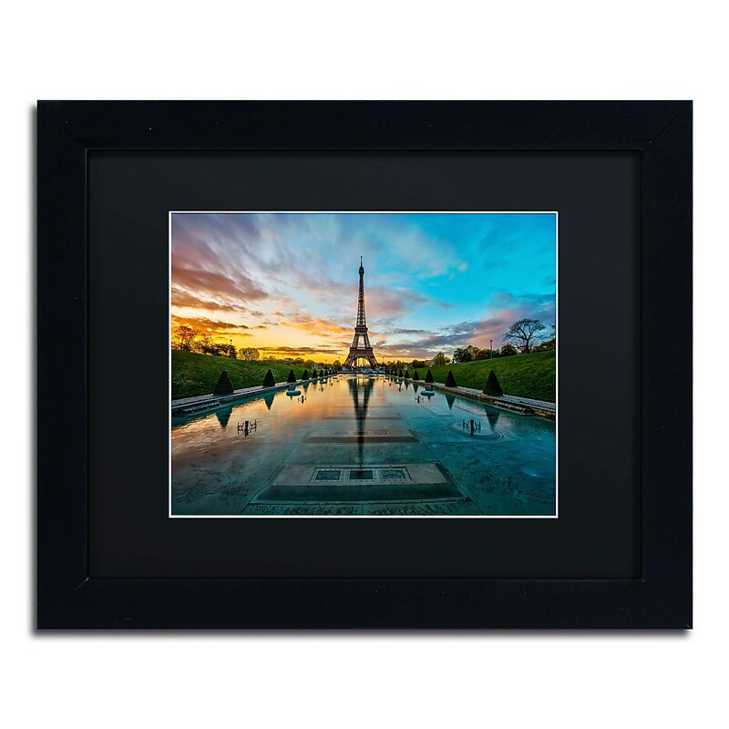Trademark Fine Art RV0022-B1114BMF "Sunrise in Paris" by Mathieu Rivrin 11" x 14" FRM Art, BLK MTD image 1