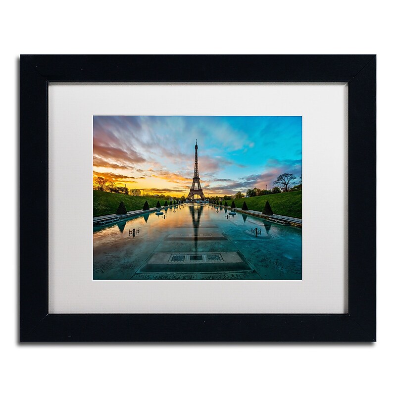 Trademark Fine Art RV0022-B1114MF "Sunrise in Paris" by Mathieu Rivrin 11" x 14" Framed Art, WHT MTD image 1