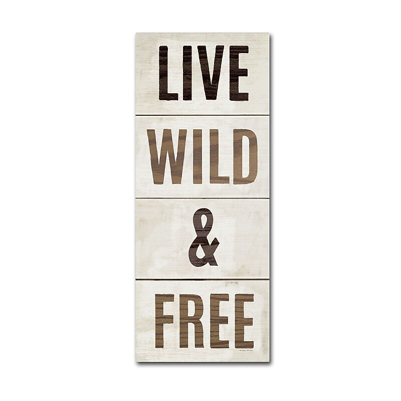 Trademark Fine Art WAP0118-C819GG Wood Sign Live Wild and Free by Michael Mullan 8x19 FRMLS Art image 1
