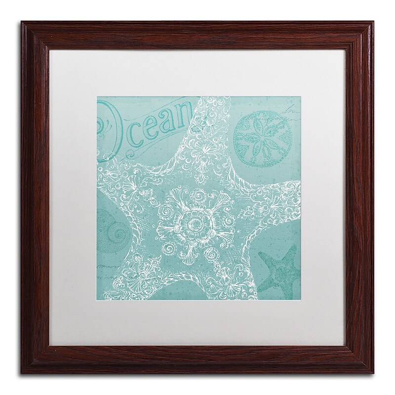 Trademark Fine Art WAP0097-W1616MF "Aqua Treasure I" by Daphne Brissonnet 16" x 16" FRM Art, WHT MTD image 1